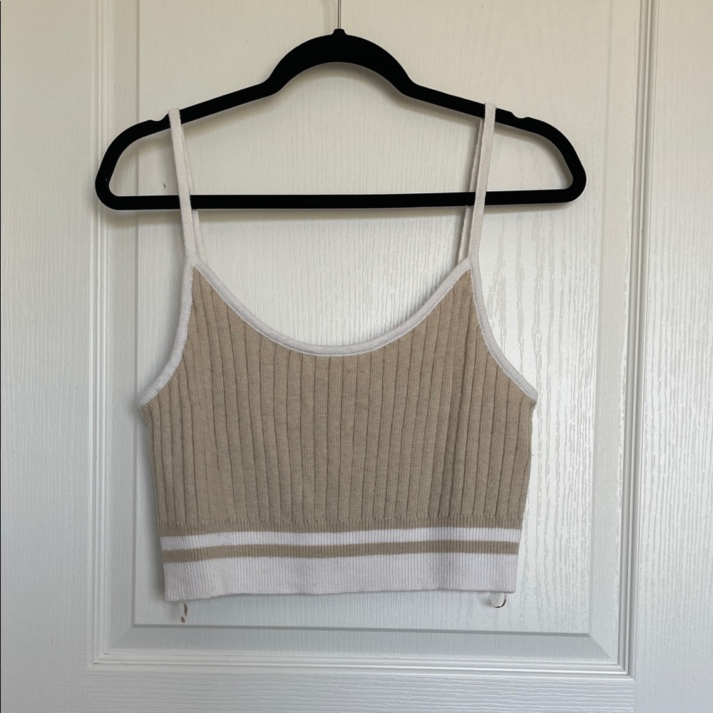 Lucky Brand Tan and White Ribbed Camisole